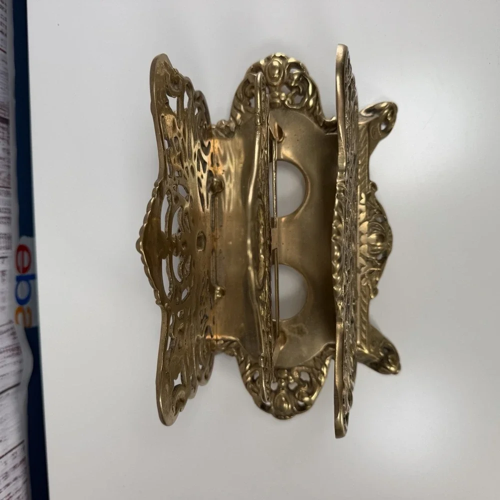 Vtg large ornate Victorian style brass double napkin/letter holder 70s 80s